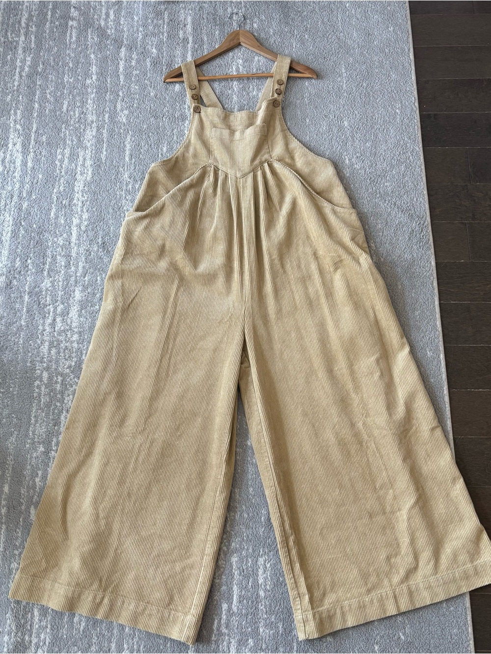 NWT BiBi XL Wide-Leg Corduroy Overalls in Light Beige/Yellow